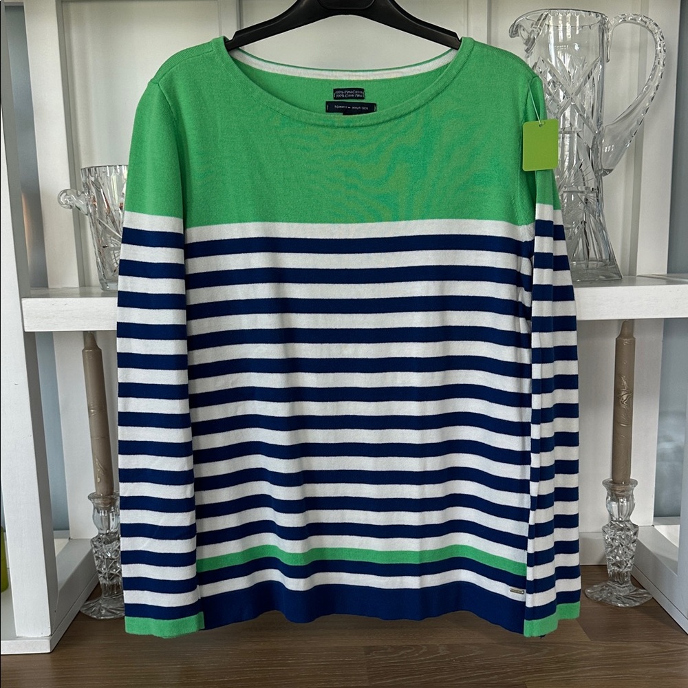 Bundle 5 items @ 15$, pay only 45$ - 2 items free-Green and Navy Striped Sweater